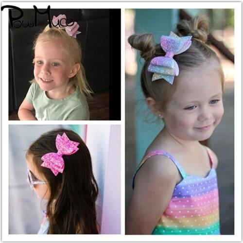 Powmuco 5pcs/lot 3.5 Inches Gradient Bowknot Infant Barrette Colorful Sequins Bows Toddler Bangs Hairpins Hairstyle Design Tools
