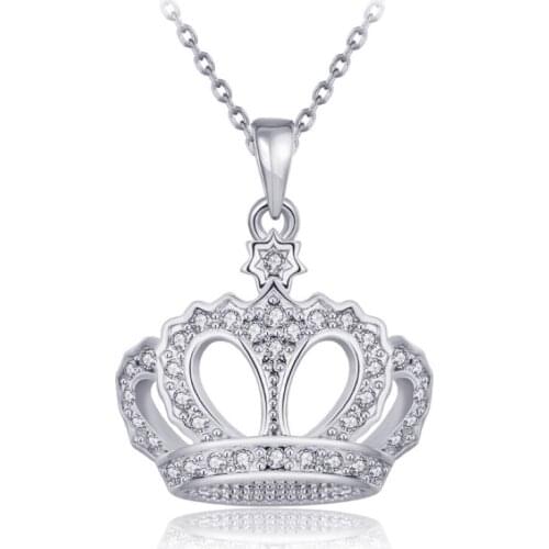 QianBei Women Necklace Alloy Chain Choker Crystals Crown Pendant Necklaces Girl Jewelry Gift