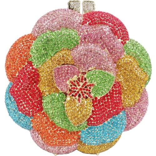 Luxury Orange Colorful Flower Crystal Evening Bags Day Clutches Wedding Purse Bridal Clutch Bags Ladies Dinner Bags A603