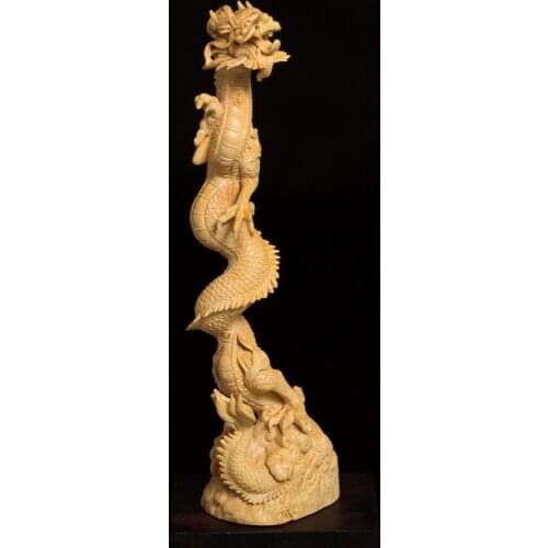 Boxwood 25cm 32cm Dragon Brush Hanging Sculpture Wood Carving God Beast Statue Animal Pen Frame Home Decor