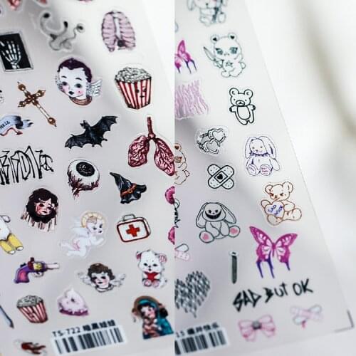 1pc Halloween Style Sliders for Nails Sticker Evil Bear Lung Punk Stickers for Nails Puppet Bloody Eye DesignTips Decoration