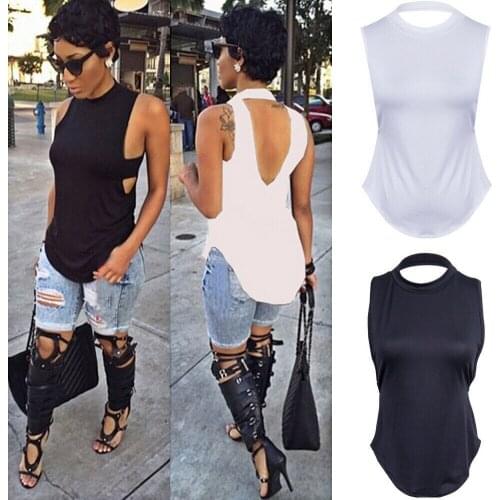 Summer Womens Crop Tops Loose Vest Top Sleeveless Casual Tank Tops Female T-Shirt Casual Backless Hollow Out Tanks Y2k Fashion