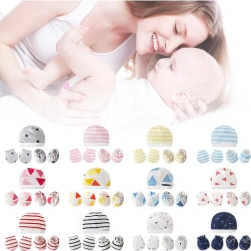 Newborn Mittens Socks Beanies Cap Kit Baby Soft Cotton Gloves Hat Foot Cover Set Infants Shower Gifts