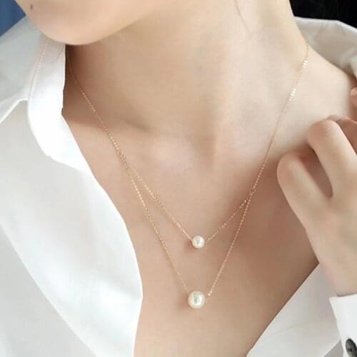 Pearls Necklace Kpop Pearl Choker Gold Necklaces for Women Cute Double Layer Chain Beaded Beads Pendant Female Exquisite Jewelry