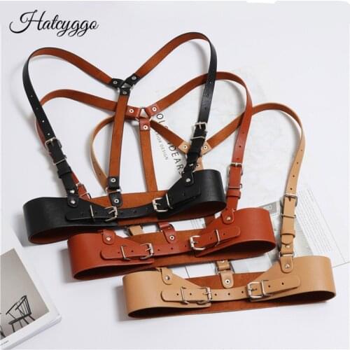 HATCYGGO Fashion Women Punk Harajuku O-Ring Garters Faux Leather Body Bondage Cage Sculpting Harness Waisband Straps Suspenders