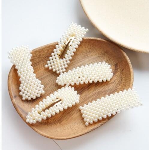 Sweet Korean Style Women Girls Metal BB Hairgrip Full Imitation Pearls Hair Clips Geometric Hair Accessories Summer Headwear
