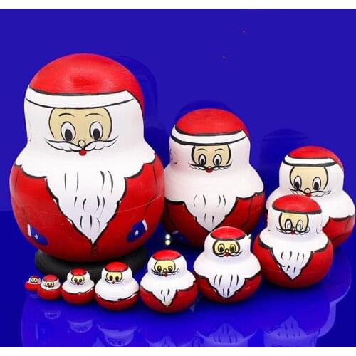 10pcs/set Santa Claus Russian Matryoshka Dolls Nesting Toys Wooden Handmade for Kids Girl Gifts Home Decor