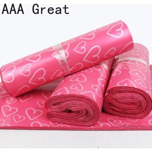100Pcs/Lot Pink Heart Poly Mailing Adhesive Envelope Bag Shipping Packaging Bags Plastic Mailer Pouch Wedding Gifts Package Bags