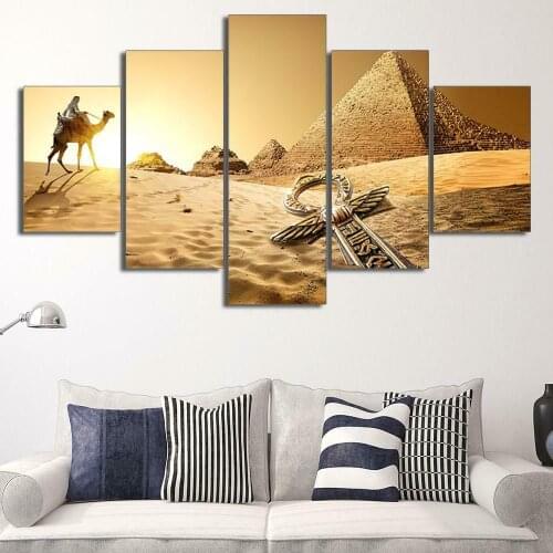 5 Pcs Canvas Pictures Print Wall Art Canvas Egyptian Mystery Pyramids Paintings Wall Decor Print for Living Room Unframed