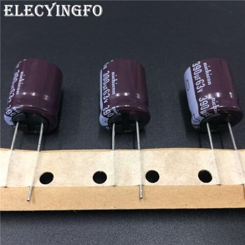 5pcs 390uF 63V NICHICON PJ Series 16x20mm Low Impedance Long Life 63V390uF Aluminum Electrolytic capacitor