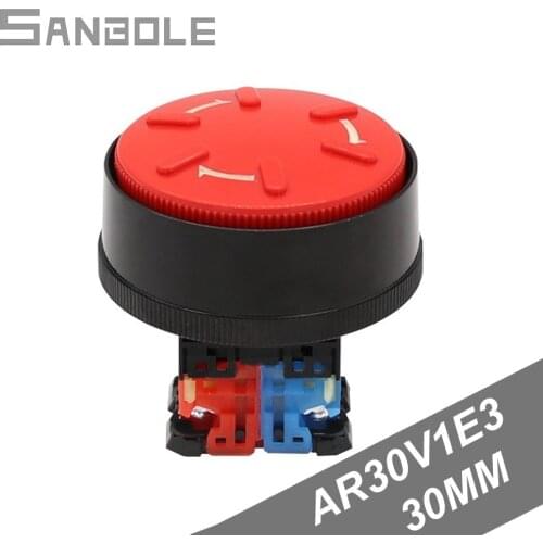 AR30V1E3 Lock-type Control Rotary Switch Open Hole 30mm Big Round Head Red Mushroom Head Emergency Stop Button Switches