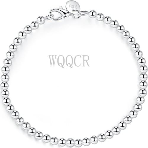 Free Shipping 925 Silver Bracelet Silver Fashion Jewelry 4mm Buddha Bead Spherical Hollow Ball Bracelet Three-color Choice