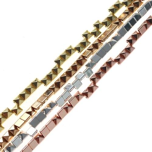 High grade Natural Stone 6mm Beads Smooth Plated Hematite Pyramid Shape Beads for Jewelry Making Beaded DIY Bracelet
