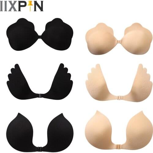 Women Strapless Sulicone Bra Invisible Push Up Bra Breathable Comfortable Self Adhesive Bra Sticky Backless Bra With Buckle