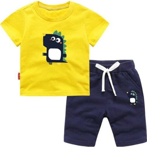 BINIDUCKLING Summer Outfits Boys Kid Clothes Sets Dinosaur Print Cotton Short Sleeve Clothing For Childrens Clothes 7 8 Year