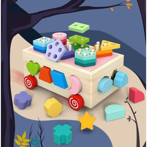 Childrens Puzzle Drag The Building Block Car Geometric Shape Pairing Cognitive Classification Montessori Early Education