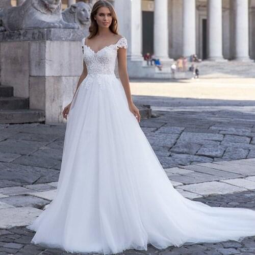 Elegant Scoop Cap Sleeves Bohemian Wedding Gown 2020 Customized Backless Tulle Country Bridal Dress