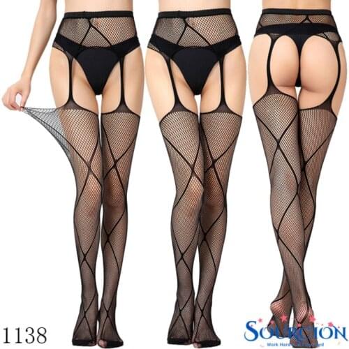 Hot Sale Erotic Stockings With Garter Belt For Women Fishnet Pantyhose Plus Size Thigh High Socks Sexy Lingerie Apparel