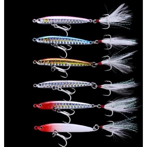 HENGJIA 6pcs Sea Fishing Lures Bait 16g 21g 32g 42g Lead Fish Vib Sink Fishing Wobblers Treble Hooks