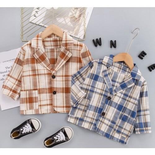 Bobora Toddler Long Sleeve Plaid Jacket Baby Boy Plaid Shirt Infant Casual Coat For Fall