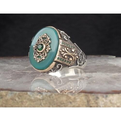 Quartz Traditional Turkish 925 Sterling Silver Handmade Signet Rings Jewelry Gift From Turkey for Women Men