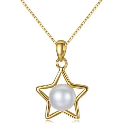 MetJakt S925 Sterling Silver Five-pointed Star 7-7.5mm Pearl Fashion Personality Pendant Necklace for Ladies