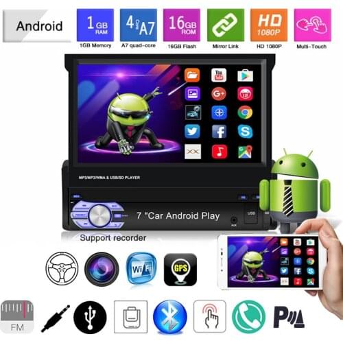 1 Din 7'' For Android/IOS Device MP5 Player GPS Navigation Carplay Bluetooth Mirror Link Manual Telescopic Screen Wifi