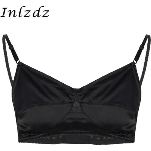 Mens Lingerie Sissy Shiny Bras Sexy Satin Bras Wire-free No Padded Bralette Sissy Crossdresser Bra Top Exotic Underwear for Sex