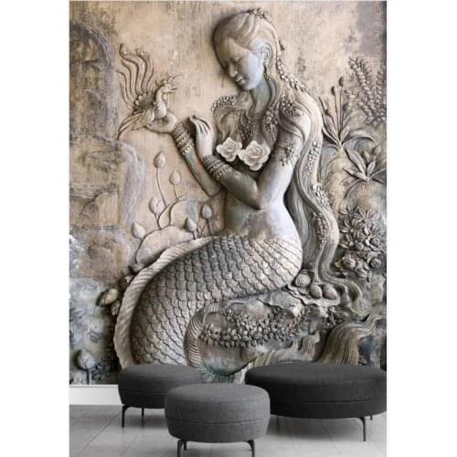 Custom mural photo 3d wallpaper European relief mermaid tv background home decor 3d wall murals wallpaper for walls 3 d