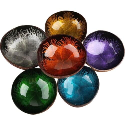 Natural Coconut Bowl Decoration Fruit Salad Rice Bowl Wooden colorful Bowl Handicraft Decoration Creative Coconut Shell Bowl