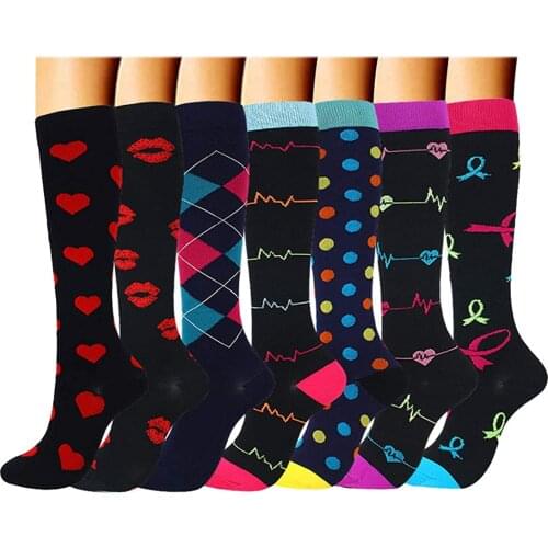 Compression Socks Nursing Marathon Cycling Sports 30 MmHg Men Women Geometric Patterns Anti Fatigue Pain Relief Knee High Socks