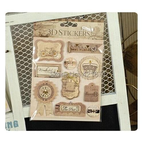New Arrivals Fashion Dazzling 2sets/lot retro life medal 3D Decorating Stickers Set DIY Photo Album Scrapbooking Kit