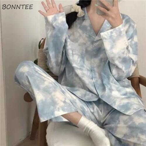 Pajama Sets Women Sweet Fresh Loose Large Size 3XL Soft Elegant Casual Sleepwear Korean Style Long Sleeve Female 2Piece Homewear