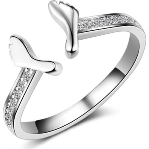 Best-selling personality temperament popular creative two-color ankle open female models silver plated rings SA116