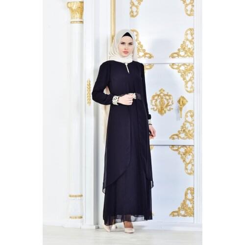 Minahill Chiffon Glossy Details Dress 52221-04 Black 52221-06