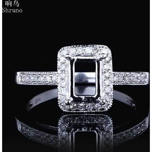 Shruno Emerald Cut 4x6mm Sterling Silver 925 Women Trendy Fine Jewelry Natural Diamonds Semi Mount Engagement Ring Setting