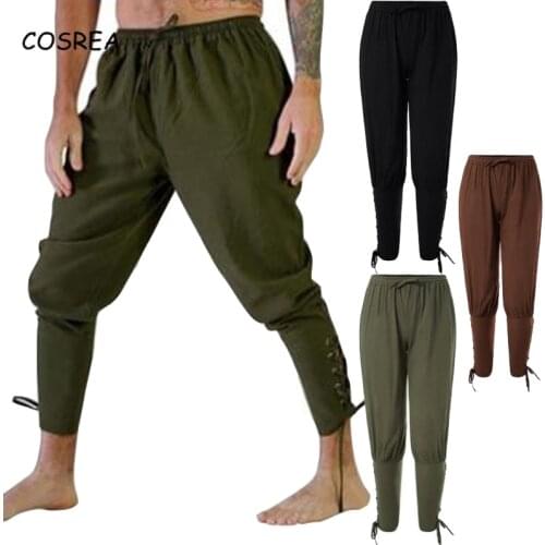 Medieval Trousers Adult Men Leg Bandage Loose Pant for Mens Adult Pants Viking Pirate Cosplay Renaissance Costume Halloween