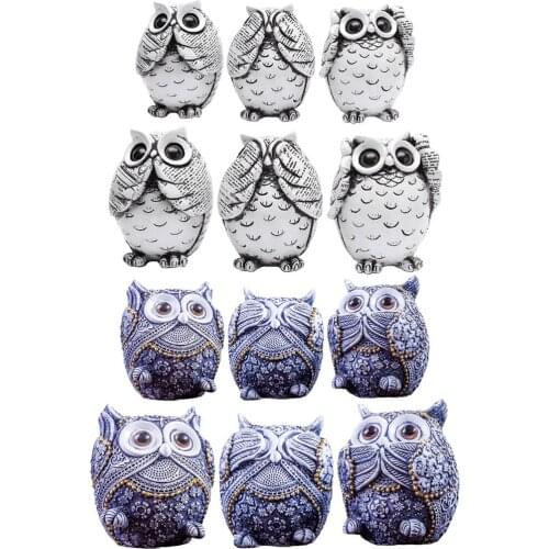3pcs Owl Figurine Resin Art Sculpture Ornament Statue Living Room Bedroom Tabletop Artwork Crafts