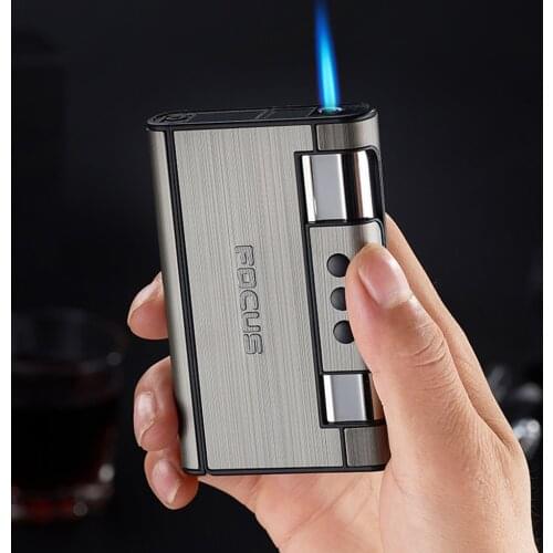 Integrated Automatic Cigarette Case Lighter Metal Cigarette Case Inflatable Torch Lighter with Mens Smoking Accessories