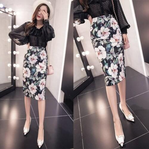 Womens 2020 High-Waisted Printed Mid-Length Back Slit One-Step Skirt for Children Commuter office skirt plus size women