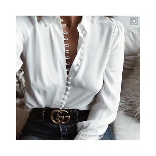 Blouses Women Casual Fashion Ladies Office Solid Color Shirts Female Sexy Button Long Sleeve Blouse Spring White Shirt