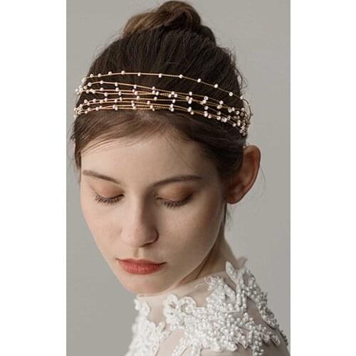 Women Bohemian Gold Beads Headband Bridal Wedding Headpiece Hair Jewelry Accessories for Bridal Hair Accessories