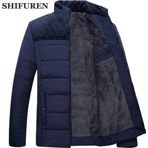 SHIFUREN Winter 2017 Men Jacket Parkas Thicken Warm Cotton-Padded Fleece Linned Outwear Long Sleeve Causal Coat Plus Size M-4XL