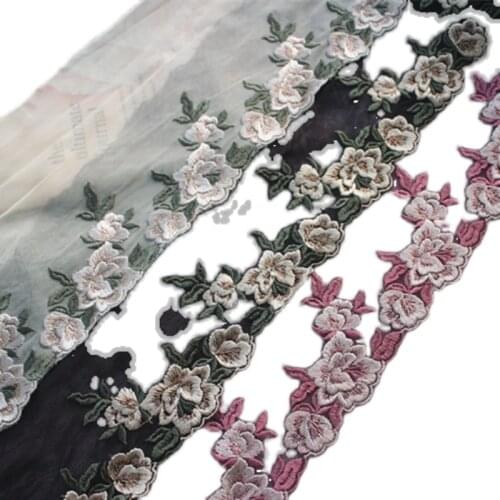 11Meters Exquisite Floral Embroidery Lace Fabrics Mesh Net Black Burgundy Embroidered Trim for Garment Accessories 15cm Width