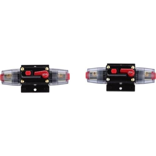 2Piece In-Line Reset Circuit Breaker for Car Stereo Audio System, Push Button/Manual Reset, 12V-24V DC, 60AMP & 20AMP