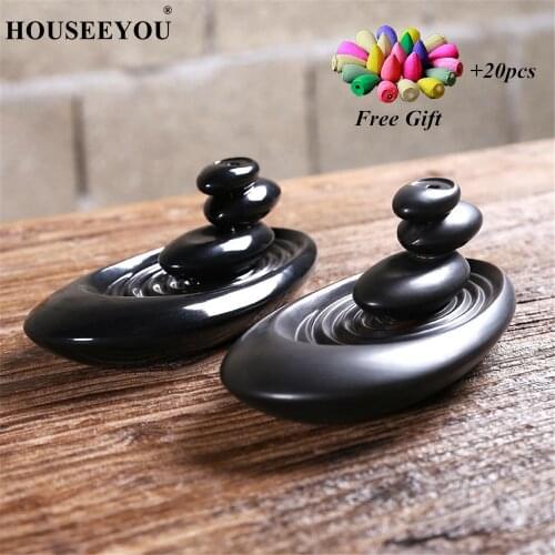 20Pcs Incense Cones + Backflow Incense Burner Home Decor Creative Ceramic Buddhist Buddhism Censer Aromatherapy Incense Holder