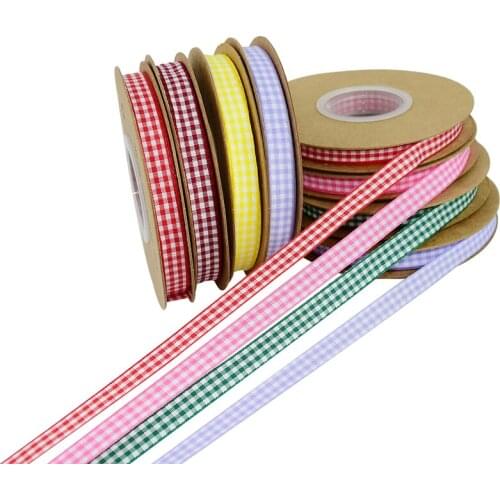 25yards 10mm Plaid Ribbon Grid Printed Ribbon for Home Wedding Christmas Decoration DIY Gift Wrapping Handmade Polyester Ribbons