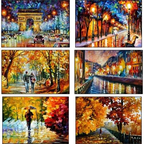 5D DIY Diamond Painting View Embroidery Diamond Painting Cross Stitch Rhinestone Mosaic Arc de Triomphe and couples oil painting