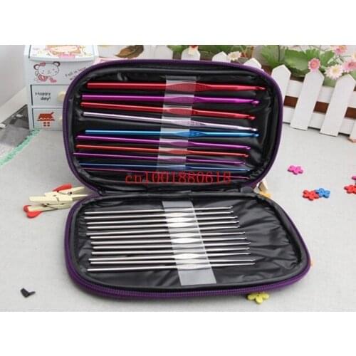 Free Shipping 2015 Newest 22Pcs Multicolour Aluminum Crochet Hook Knitting Kit Needles Set Weave Craft Yarn Stitches,50sets/lot