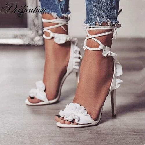 Deification Factory Selling Thin High Heels Sandals Genuine Leather Gladiator Sandals Sexy Ankle Cross-Tied Party Wedding Shoes